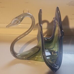 Vintange SOONER Blown  Glass Art Swan Napkin Holder